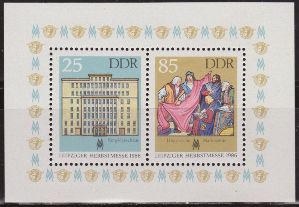 Alemania DDR 1986 Scott 2561 Sellos ** HB Feria de Otoño de Leipzig Edificio y Mercaderes Timbres Allemagne Germania Germany Alemagne Deutschland